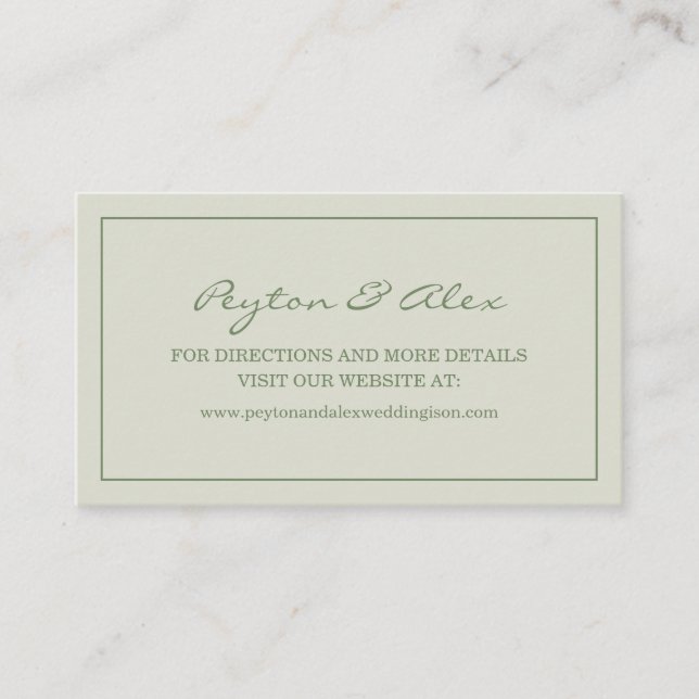 Carte De Visite Moderne Elegant Sage Vert Mariage Site Web (Devant)