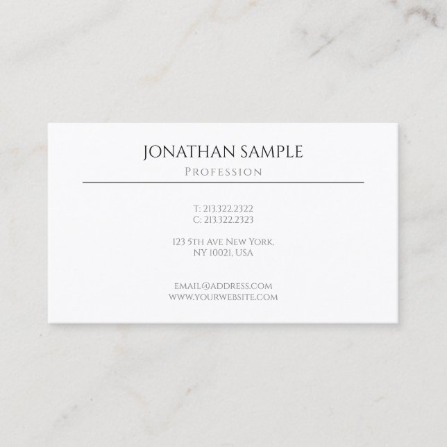 Carte De Visite Moderne Elegant Simple Design Professional Modèle (Devant)