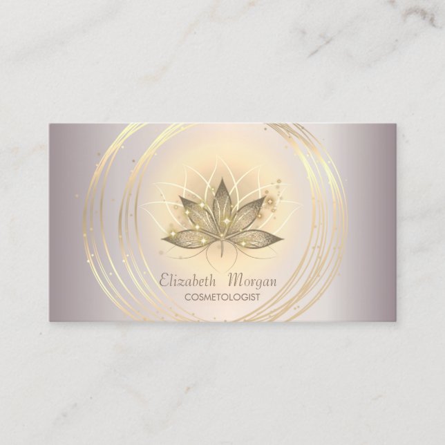 Carte De Visite Moderne Élégant Sparkle Gold Cercles Lotus (Devant)
