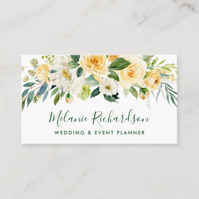 Carte De Visite Moderne Elégant Vert Jaune Vert Floral Vert (Devant)