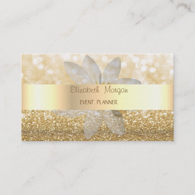 Carte De Visite Moderne Élégante Glitterie, Bokeh, Blancs (Devant)