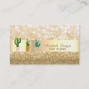 Carte De Visite Moderne Élégante Glitterie, Bokeh, Plantes de cact