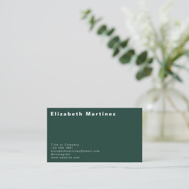 Carte De Visite Moderne Emerald Green Front et dos Personnalisé (Debout devant)
