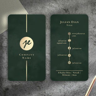 Carte De Visite Moderne Éméraude Vert Foncé Luxe Monogramme