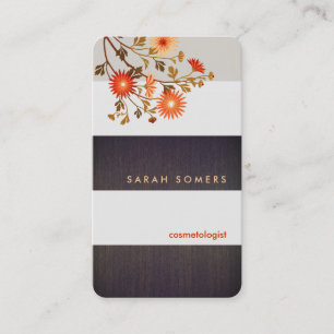 Carte De Visite Moderne En Bois Gris Orange Fleurs Nature