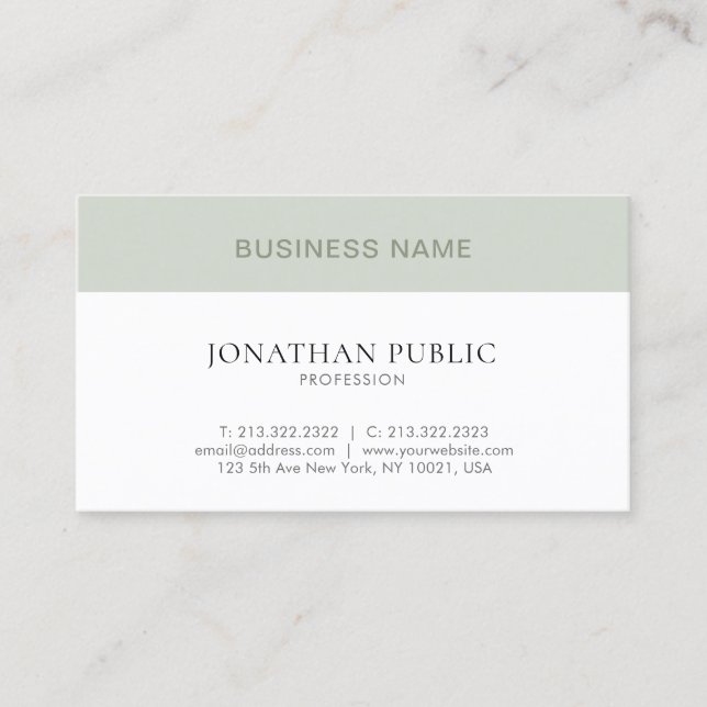 Carte De Visite Moderne et tendance Simple clair beige vert blanc (Devant)