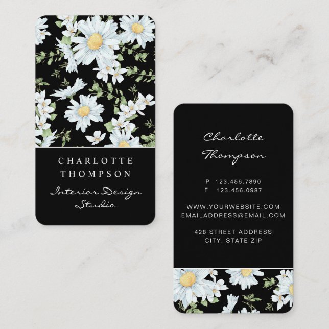Carte De Visite Moderne Fille Chic Floral Dot Motif Professionnel (Devant / Derrière)