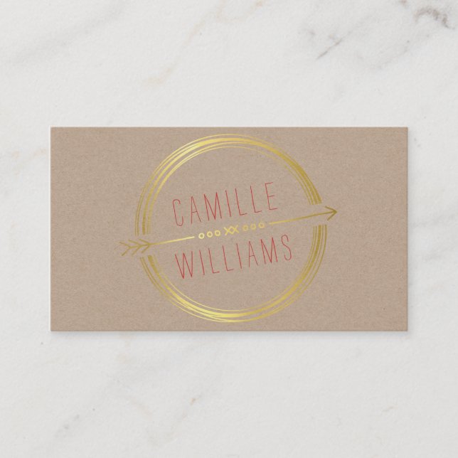 Carte De Visite MODERNE FLÈCHE LOGO feuille d'or rustique dessinée (Devant)