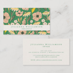 Carte De Visite Moderne Floral Boho Rose Vert Coloré