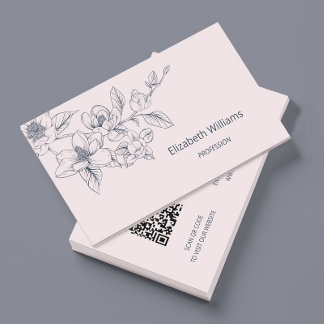 Carte De Visite Moderne Floral Rose Magnolia | Code QR