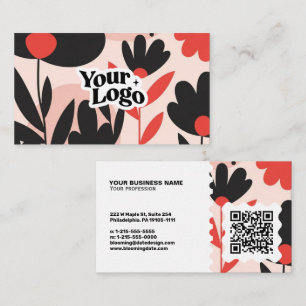 Carte de visite moderne florale – Code QR et logo