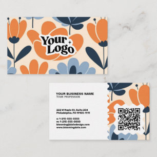 Carte de visite moderne florale – Code QR et logo