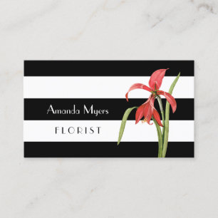 Carte De Visite Moderne Floriste Noir Grandes Blancs Avec Amarylli