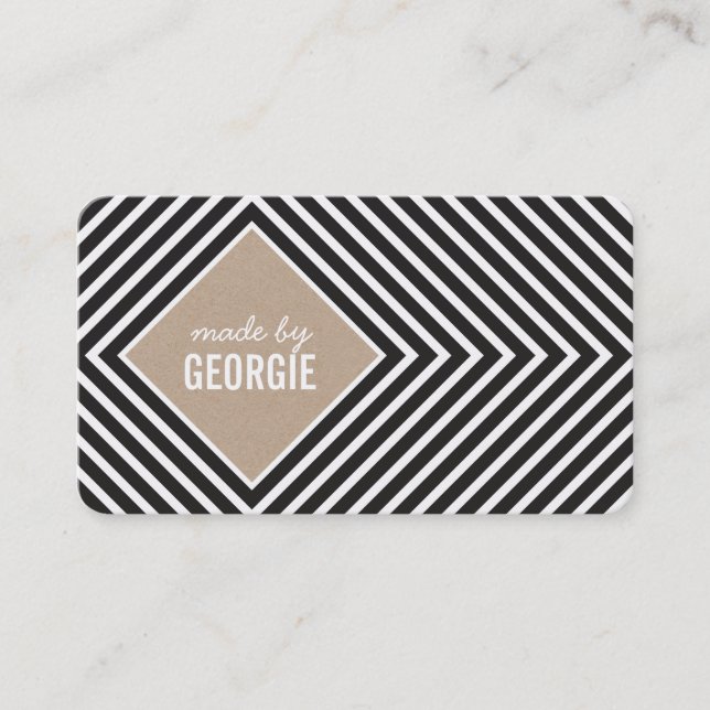 Carte De Visite MODERNE GEOMÉTRIQUE MOTIF diamant noir blanc kraft (Devant)
