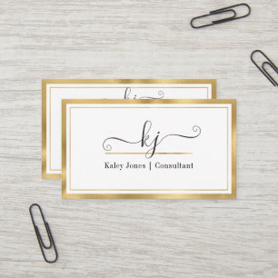 Carte De Visite Moderne Girl 2 Monogramme Script Gold White Busine