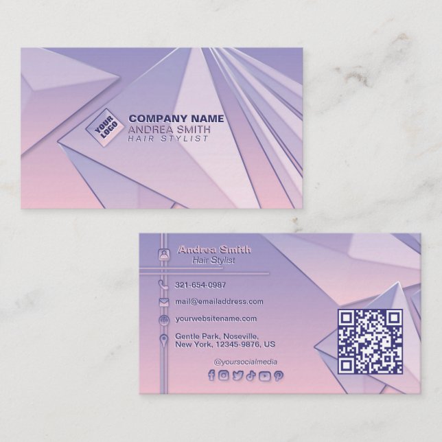 Carte De Visite Moderne Girl Pastel Gradient Icônes sociales QR Co (Devant / Derrière)