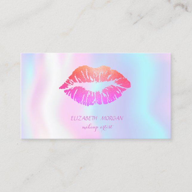 Carte De Visite Moderne Glittery Lips, Maquillage artiste Holograp (Devant)