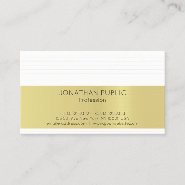 Carte De Visite Moderne Gold Stripe Chic Blanc Minimal Plat tendan (Devant)