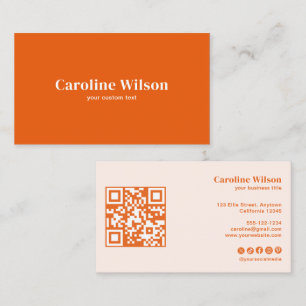 Carte De Visite Moderne Gras Minimal Orange QR Code Médias sociaux