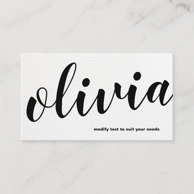Carte De Visite Moderne Gras Noir Cuir Blanc Script Calliage (Devant)