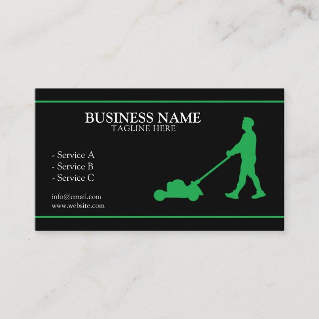 Carte De Visite Moderne Green & Black Landcape Technician Lawn (Devant)