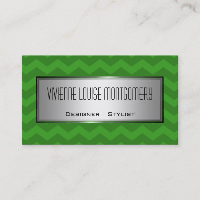 Carte de visite moderne Green Chevron Designer (Devant)