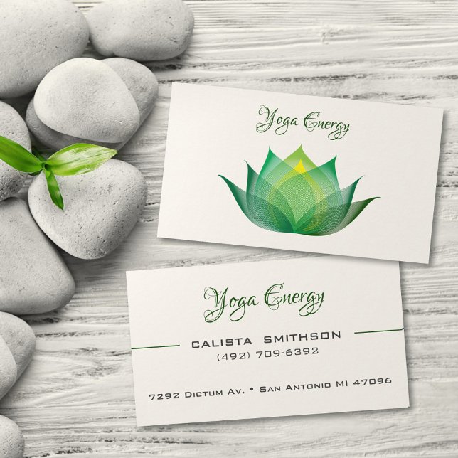 Carte De Visite Moderne Green Lotus Flower Art Élégant Unique Yoga (Créateur téléchargé)