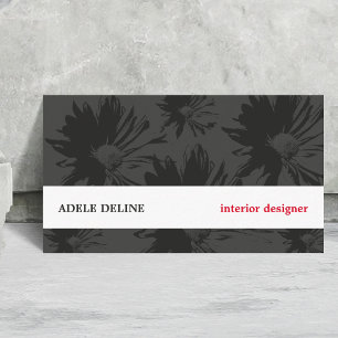 Carte De Visite Moderne Gris Blanc Floral Designer