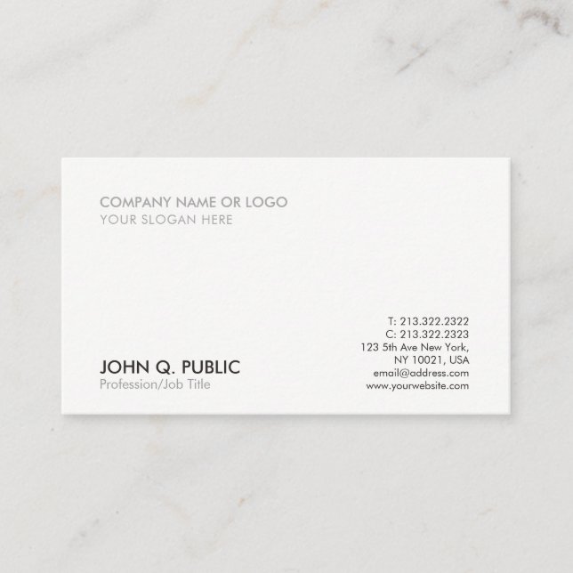 Carte De Visite Moderne Gris Blanc Professionnel Simple Élégant (Devant)