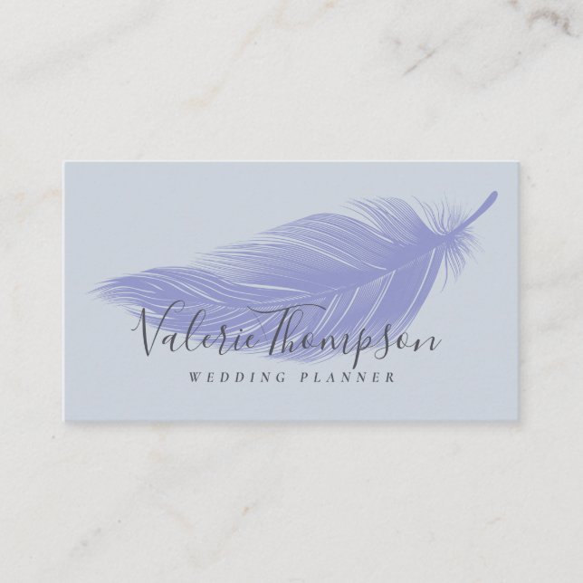 Carte De Visite Moderne gris bleu poussiéreux chic chic boho plume (Devant)