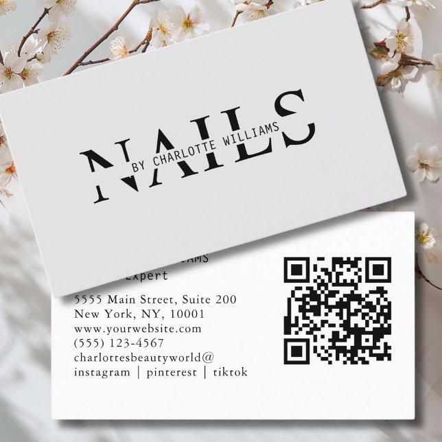 Carte De Visite Moderne, gris clair, code QR (Modern, Light Gray, QR Code Business Card. Perfect for Beauty, Nails, Lashes, Hair experts and more.)