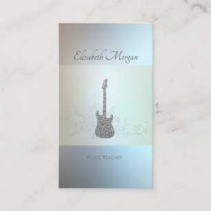 Carte De Visite Moderne, Guitare Parties scintillant Argent, Profe
