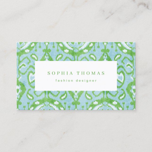 Carte De Visite Moderne ikat motif vert professionnel (Devant)