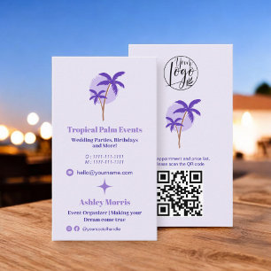 Carte De Visite Moderne lavender événement planner photo qr code l