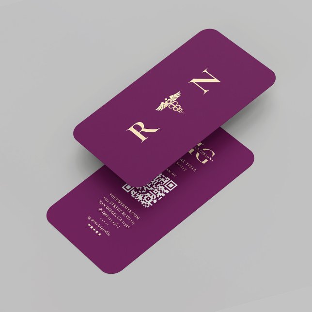 Carte De Visite Moderne Luxe Purple Or RN Monogram Nurse (Modern Luxury Purple Gold RN Monogram Nurse Business Card
)