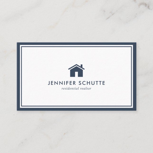 Carte De Visite Moderne Maison Simple Marine Plaid Agent Immobilie (Devant)