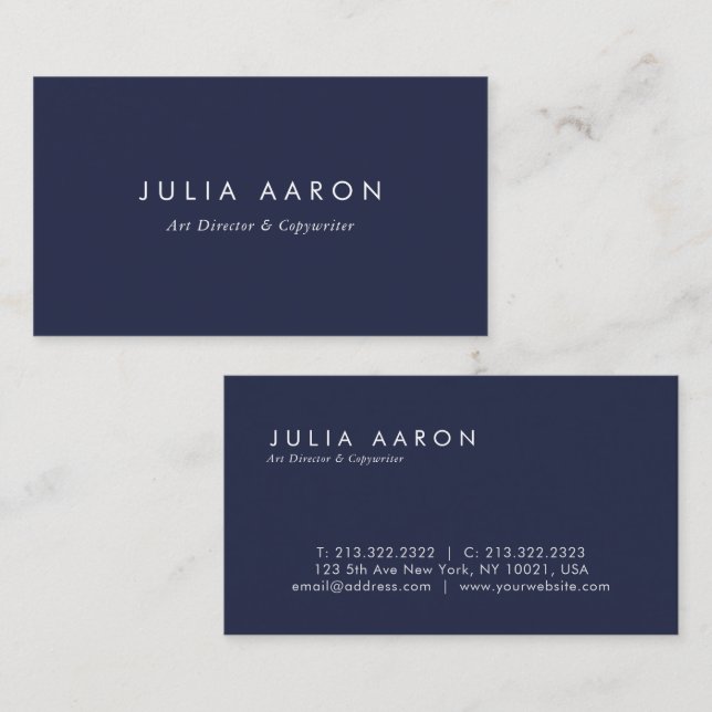 Carte De Visite Moderne Marine Professionnelle Plaine Bleu et Blan (Devant / Derrière)