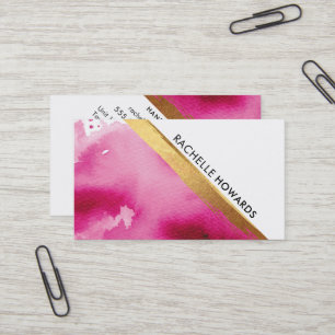 Carte De Visite MODERNE MINIMAL ANGLE rose aquarelle or brosse