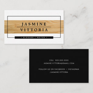 Carte De Visite MODERNE MINIMAL bordure bois brut bande de bois no