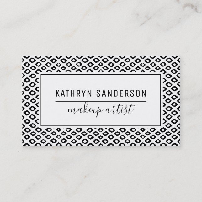 Carte De Visite MODERNE MINIMAL IKAT motif simple noir blanc (Devant)