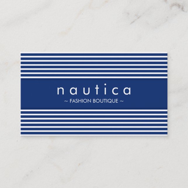 Carte De Visite MODERNE MINIMAL marine rayée bleu marine blanc (Devant)
