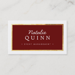 Carte De Visite MODERNE MINIMAL pro or bordure rouge foncé bordeau