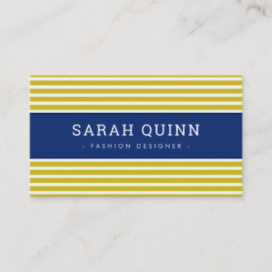 Carte De Visite MODERNE MINIMAL STRIPE moutarde marine bleu blanc 