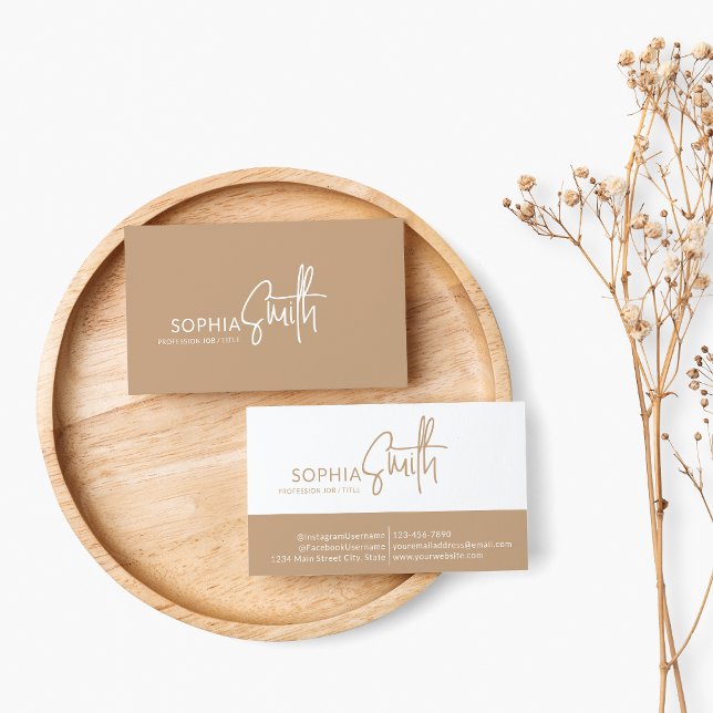 Carte De Visite Moderne minimaliste Boho Crème Beige Script élégan (Créateur téléchargé)