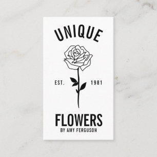 Carte De Visite Moderne minimaliste fleur rose noire et blanche