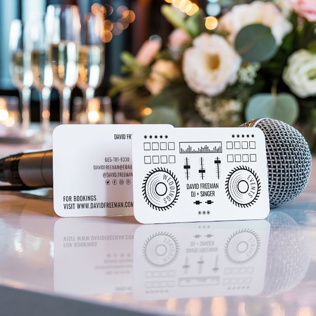 Carte De Visite Moderne minimaliste noir et blanc dj musique tourn (Modern minimal black and white dj music turntable)