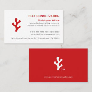 Carte De Visite Moderne minimaliste Red White Coral Reef Plongée