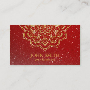 Carte De Visite Moderne minimaliste Rouge Or Lotus Yoga Instructeu