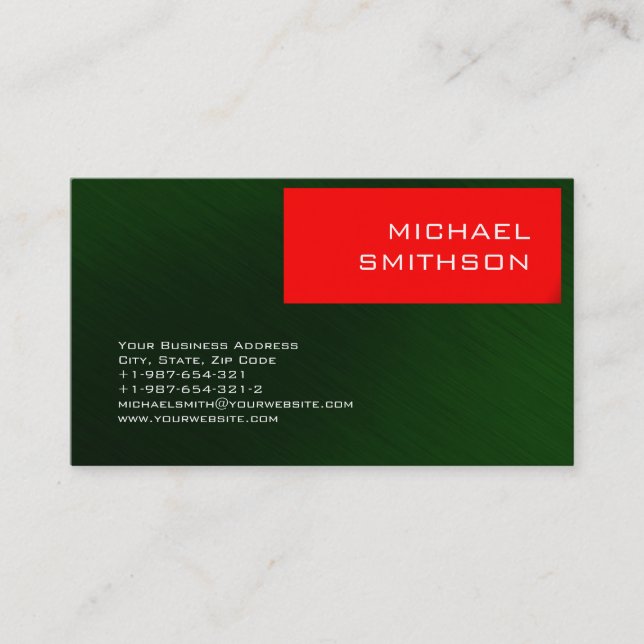 Carte de visite moderne moderne Red Stripe Green (Devant)