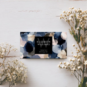 Carte de visite moderne monogramme bleu rose gris